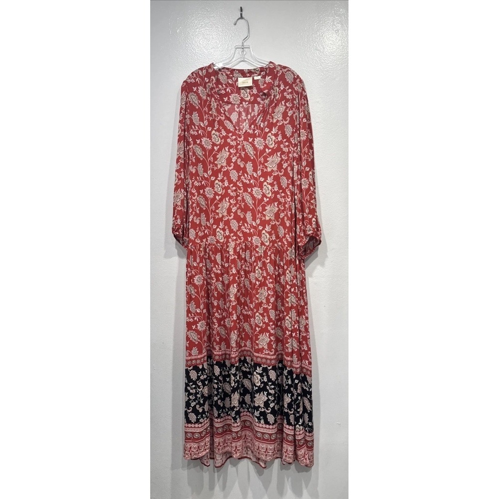 Maeve Melina Maxi Dress Womens Size XL Tiered Boho Peasant Floral Print FLAWED